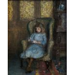 CIRCLE OF PIERRE-AUGUSTE RENOIR, 1841 - 1919, OIL ON PANEL Interior scene, a young girl seated in an