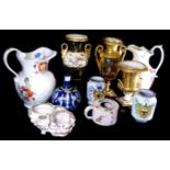 A SELECTION OF ANTIQUE AND LATER CERAMIC ITEMS To include two 16th Century style Italian Delftware