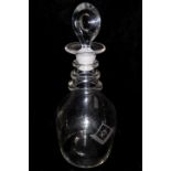 AN EARLY 19TH CENTURY DECANTER Of tapering shouldered form with triple ring neck and bullseye