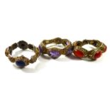 A COLLECTION OF THREE VINTAGE CHINESE SILVER GILT AND GEM SET BRACELETS Having amethyst, amber and