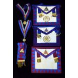 A QUANTITY OF 20TH CENTURY MASONIC REGALIA Including aprons for the Middlesex area and collars