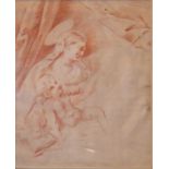 AN 18TH CENTURY ITALIAN SCHOOL CHALK DRAWING Madonna and child, verso with a study of left leg and