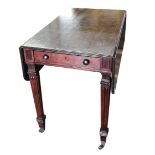 MANNER OF GILLOWS, A 19TH CENTURY SOLID MAHOGANY PEMBROKE TABLE With a single drawer, raised on