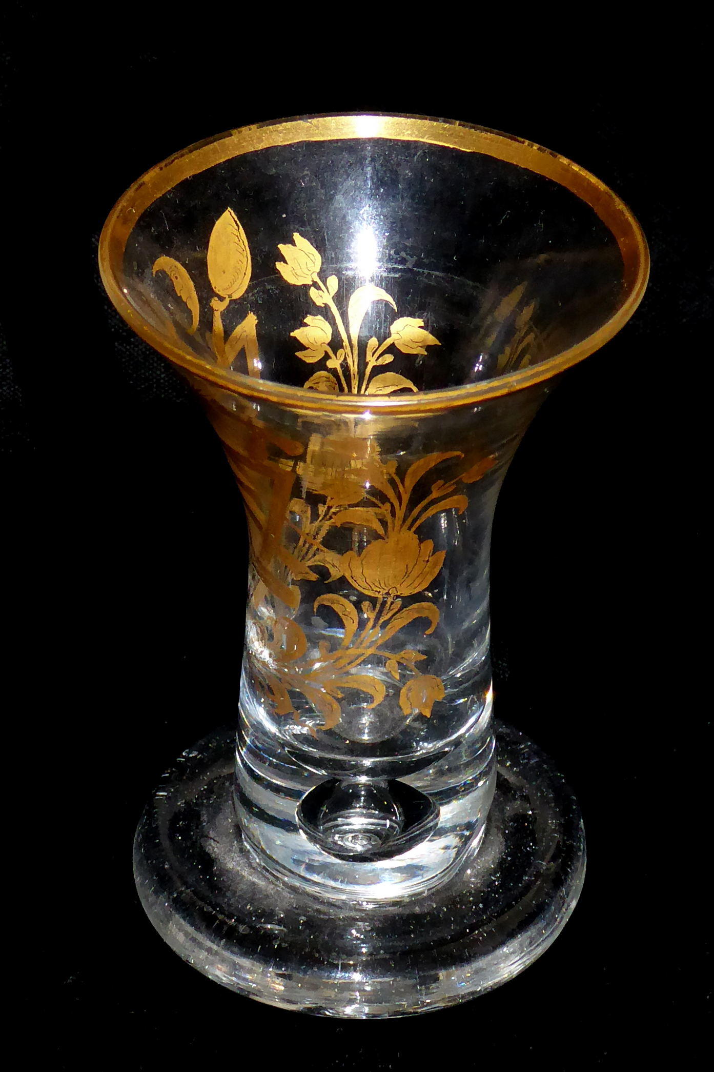 A LATE 18TH CENTURY AMERICAN FIRING GLASS With trumpet bowl finely gilded with Masonic symbols - Image 2 of 4