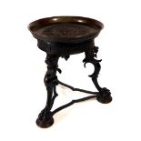 AN EARLY 19TH CENTURY GRAND TOUR BRONZE TAZZA STAND The circular dish embossed with a classical