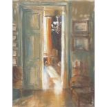 A 20TH CENTURY PASTEL ON PAPER Titled 'Château Light 2', interior scene, indistinctly signed lower
