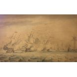 18TH CENTURY DUTCH SCHOOL Watercolour, Maritime battle scene Indistinctly signed, dated 1762, framed