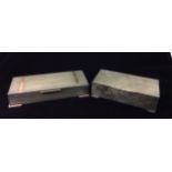TWO 20TH CENTURY SILVER RECTANGULAR CIGARETTE BOXES With rose gold plated bands, hallmarked