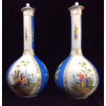 DRESDEN, A PAIR OF EARLY 20TH CENTURY PORCELAIN BOTTLE VASES AND COVERS Hand painted with courting