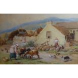 MYLES BIRKET FOSTER,1825 - 1899, WATERCOLOUR Landscape, Highland cottage, monogramed lower left