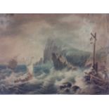 A 19TH CENTURY MARINE WATERCOLOUR Tall ship in rough sea, inscribed in pencil verso 'Brae Head,