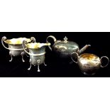 A VICTORIAN SILVER BULLET FORM BACHELOR'S TEAPOT AND SUGAR BASIN Spherical shape, hallmarked London,