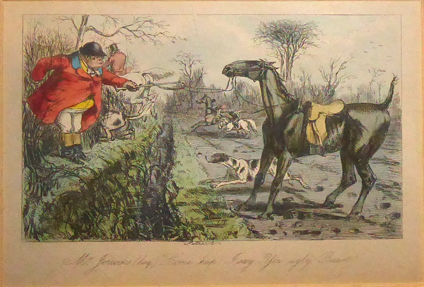 JOHN LEECH, A SET OF EIGHT VICTORIAN HAND COLOURED SPORTING ENGRAVINGS AND CARICATURES OF FOX - Image 9 of 9