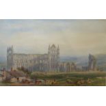 WILLIAM RICHARDSON, 1842 - 1883, A 19TH CENTURY WATERCOLOUR Landscape, Whitby Abbey, signed lower