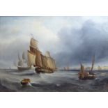 A 19TH CENTURY OIL ON CANVAS Nautical scene, sailboats offshore, framed. (canvas w 51cm x h 39cm)