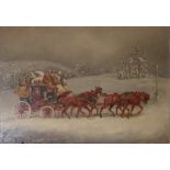 HENRY ALKEN 1785 - 1851, A PAIR OF OILS ON BOARD Royal Mail coaches in the snow, signed lower