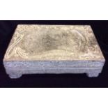 A CHINESE GREY GRANITE RECTANGULAR INK STONE Carved with a kidney form well, engraved with floral
