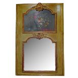 A LOUIS XV CAARVED GILTWOOD AND PAINTED TRUMEAU WALL MIRROR The carved shell and acanthus scroll