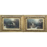 H. WICKOW, A PAIR OF 19TH CENTURY CONTINENTAL SCHOOL OILS ON CANVAS Winter village landscapes,