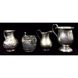 A COLLECTION OF VICTORIAN AND LATER SILVER WARE To include an embossed cream jug with exotic birds