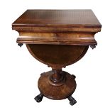 A WILLIAM IV PERIOD MAHOGANY WORK/GAMES TABLE The fold over top concealing a marquetry inlaid