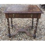 AN EARLY 20TH CENTURY WILLIAM & MARY DESIGN LABURNUM OYSTER VENEERED SIDE TABLE The single drawer