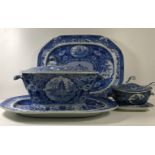 A COLLECTION OF 19TH CENTURY BLUE AND WHITE CHINA To include two meat platters, a large tureen and