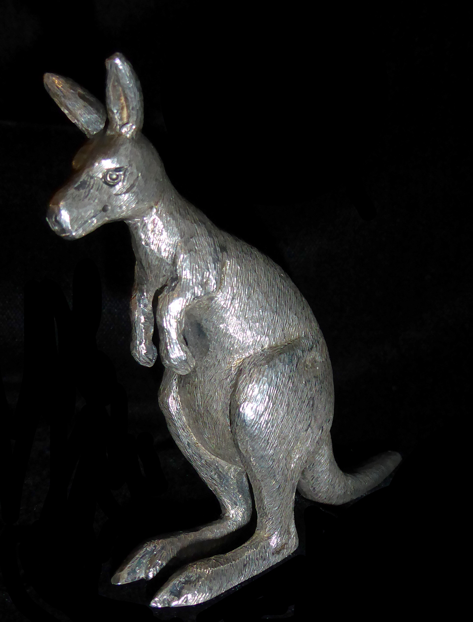 A LATE 19TH/EARLY 20TH CENTURY AUSTRALIAN SILVER KANGAROO FIGURE Standing pose with fine engraved