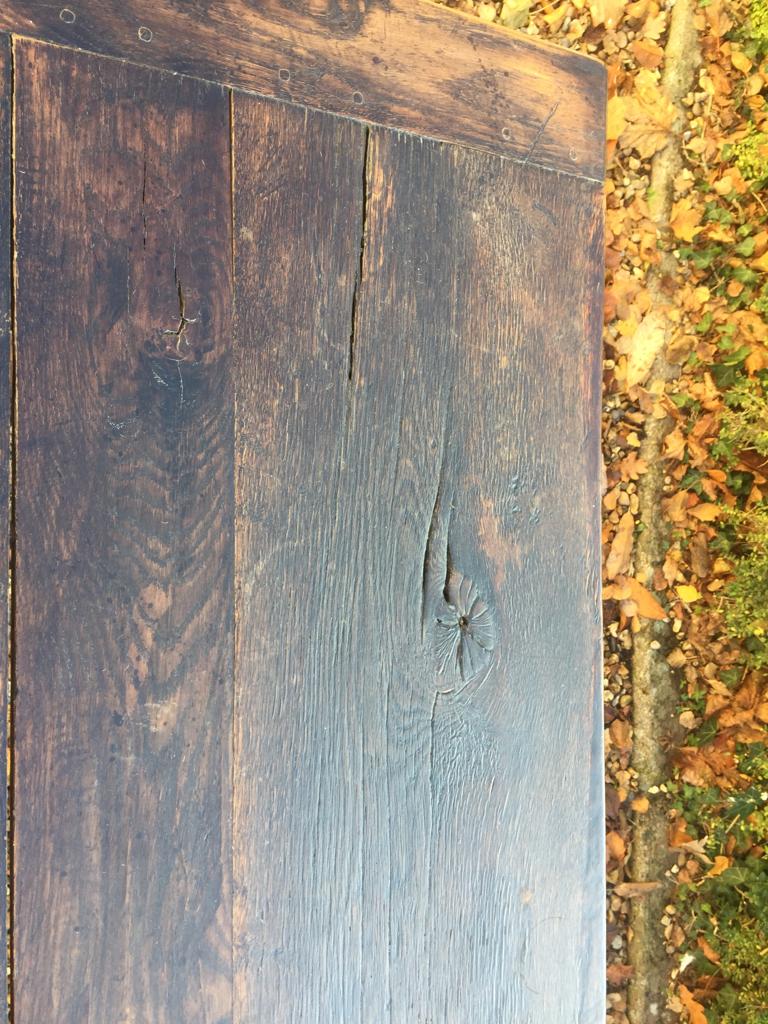 AN 18TH CENTURY AND LATER OAK REFECTORY TABLE With plank top, raised on square tapering and fluted - Image 4 of 6