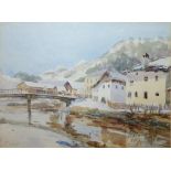 CHARLES ERNEST CUNDALL, 1890 - 1971, R.A., WATERCOLOUR Winter landscape, titled 'River Scene with