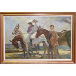 FREDERIC WHITING, 1874 - 1962, OIL ON PAPER LAID TO CARD Titled 'Outriding', portrait of the