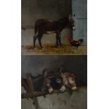 IN THE MANNER OF EUGENE JOSEPH, A PAIR OF 19TH CENTURY OIL ON CANVAS Donkey and hen in a stable