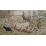 STEPHEN T. DADD, 1858 - 1917, A PAIR OF WATERCOLOURS Farmyard landscape scenes, a recumbent pig with