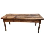 A 19TH CENTURY FRENCH FRUITWOOD DRAW LEAF FARMHOUSE TABLE With extending pot board, single drawer