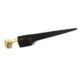 A TRADITIONAL INDIAN PESH-KABZ DAGGER WITH BONE HANDLE GRIP Leather covered wood scabbard embossed