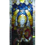 AN 18TH/19TH CENTURY STAINED GLASS PANEL Portraying a Medieval figure, in a later frame. (101cm x