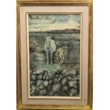 RUDOLPH DE SANCTIS, 1966, WATERCOLOUR Mythical landscape, white horse and nude males, gilt framed