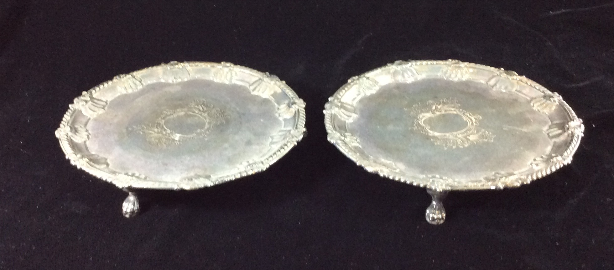 A PAIR OF GEORGIAN SILVER SALVERS Comprising a pair with gadrooned edges, hallmarked Elizabeth - Image 2 of 3