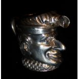 A VICTORIAN SILVER NOVELTY MR PUNCH'S CREAM JUG Head and shoulders character pose, hallmarked