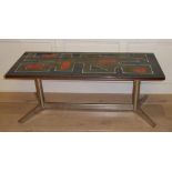 A 20TH CENTURY SCANDINAVIAN STEEL AND TILE COFFEE TABLE The arrangement of tiles forming an abstract