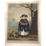 AFTER JOSHUA REYNOLDS, SIGNED CAROLINE MONTAGU, A COLOURED MEZZOTINT Portrait of a young girl in