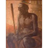 MEDJI MAMBIA, A 20TH CENTURY OIL ON CANVAS Portrait featuring an African Elder, marked to reverse '
