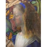 SIR EDWARD GUY DAWBER, 1861 - 1938, WATERCOLOUR PORTRAIT Of a young girl in front of a stained glass