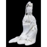 A 19TH/20TH CENTURY CHINESE BLANC DE CHINE STATUE GUANYIN Holding a scroll. (20cm)