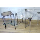 A 20TH CENTURY LUCITE, CHROME AND GLASS COFFEE TABLE Having a chrome and black perspex rectangular