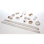 A COLLECTION OF MODERN 9CT GOLD JEWELLERY To include two chains, several pairs of hoop/drop