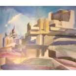 A 20TH CENTURY ABSTRACT PRINT London street scene, with South Bank Theatre and St. Paul's