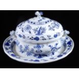 LATE MAYERS-DRESDEN, A 19TH CENTURY BLUE AND WHITE POTTERY TUREEN AND COVER With foliate scroll