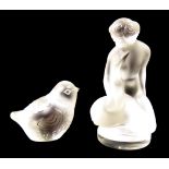 LALIQUE, A CRYSTAL FIGURE OF A NUDE FEMALE WITH A SWAN Sold together with a Baccarat crystal