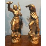 A PAIR OF 19TH CENTURY FRENCH SPELTER STATUES Fisherman and woman. (53cm)